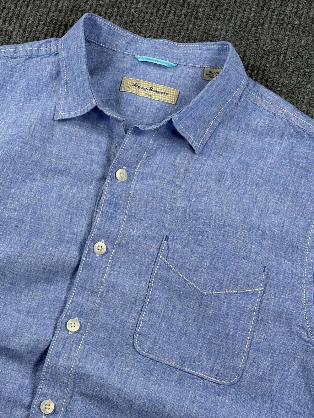 Tommy Bahama Linen Blend Relax Short Sleeve Relax Button Up Shirt Men XL Coastal